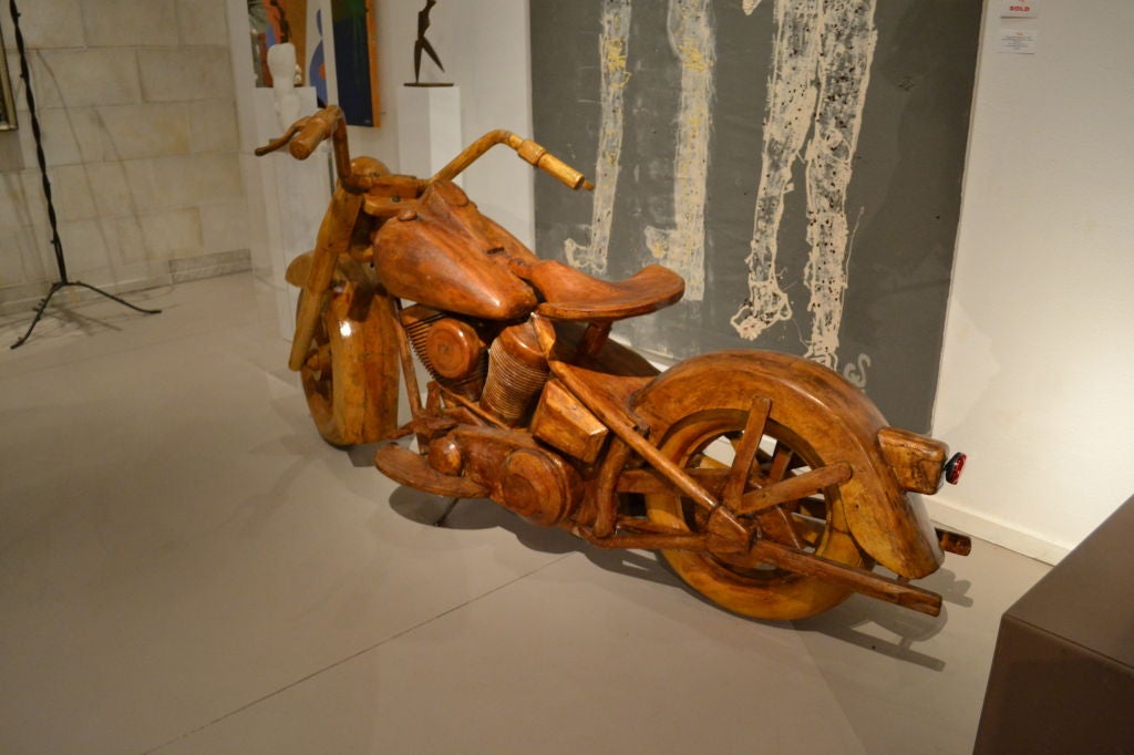 Indonesian Hand Carved Wood Harley-Davidson “Fat Boy” Motorcycle