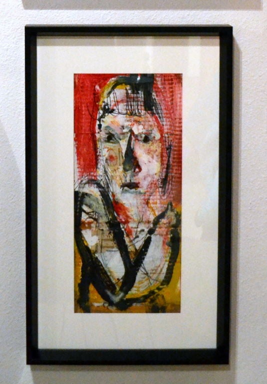 An excellent example of this gifted artists work as shown here with this abstract portrait of a woman.  By use of mixed media on found cardboard, this self-taught artist has been able to achieve making the artwork itself appear three dimensional. 