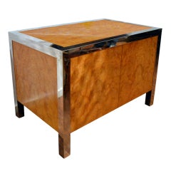 Pace Collection Stainless Steel and Burl Wood Cabinet