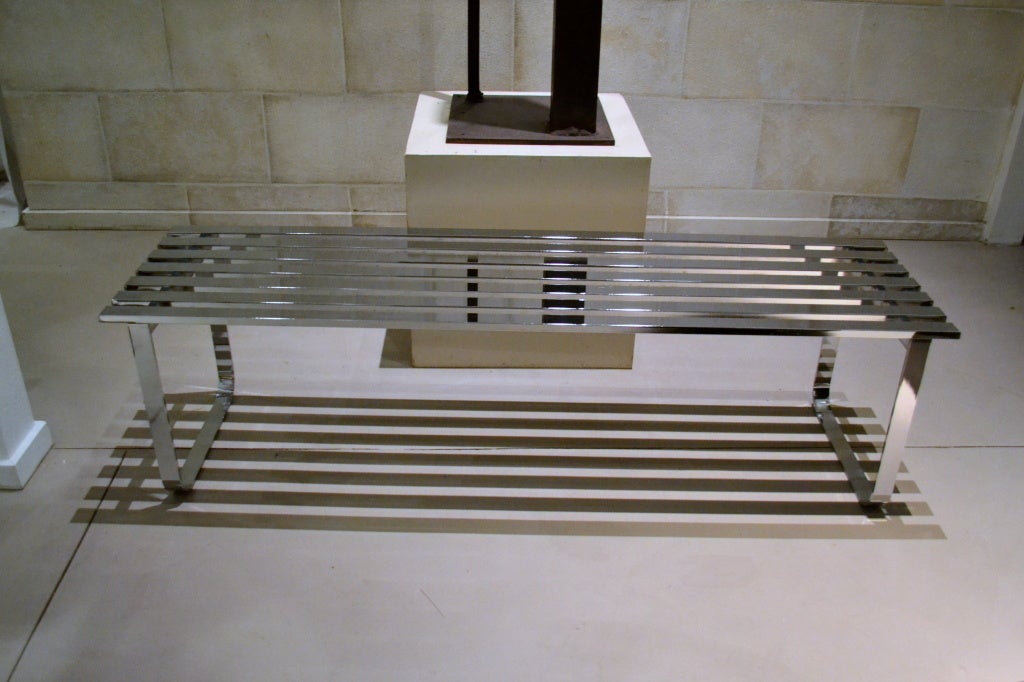 Milo Baughman Chrome Slat Bench 1