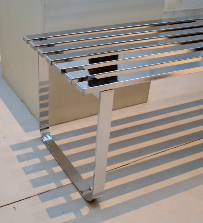 Milo Baughman Chrome Slat Bench 2