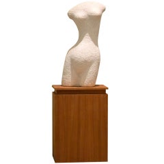 White Marble Female Torso on a Wood Pedestal