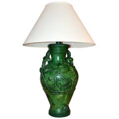 Large Antique French Provincial Glazed Vessel Lamp