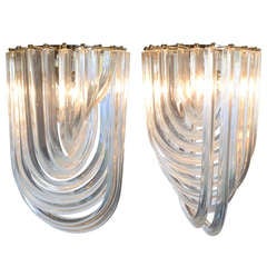 Pair of Murano Glass "Curve" Chandeliers by Venini 4