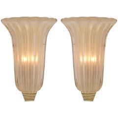 24 Carat Gold Pair of Murano "Avventurina" Glass Sconces