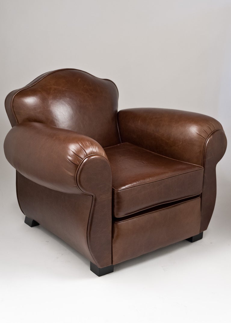 French Art Deco Leather Club Chair In Good Condition In Austin, TX