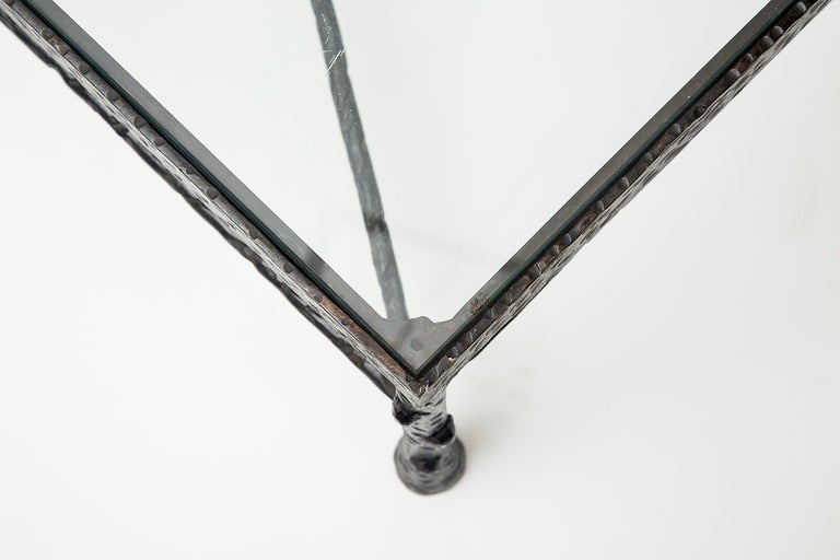 Mid-20th Century Diego Giacometti Style Hand Hammered Iron & Glass Coffee Table