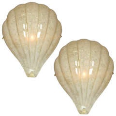 Pair of Murano Glass Shell Sconces by Seguso