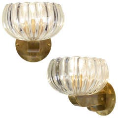 Vintage Murano Glass and Brass Sconces