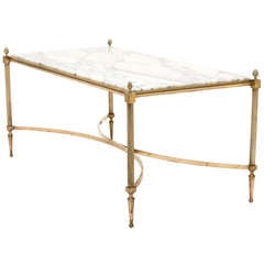 French Maison Bagues Carrara Marble Top Brass Coffee Table