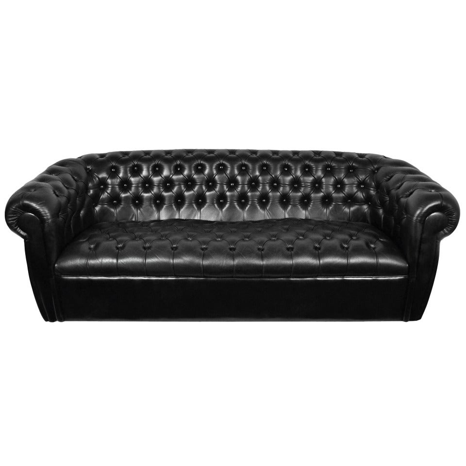 Vintage English Black Leather Chesterfield Sofa at 1stDibs