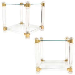 Vintage Pair of Lucite & Brass Side Tables