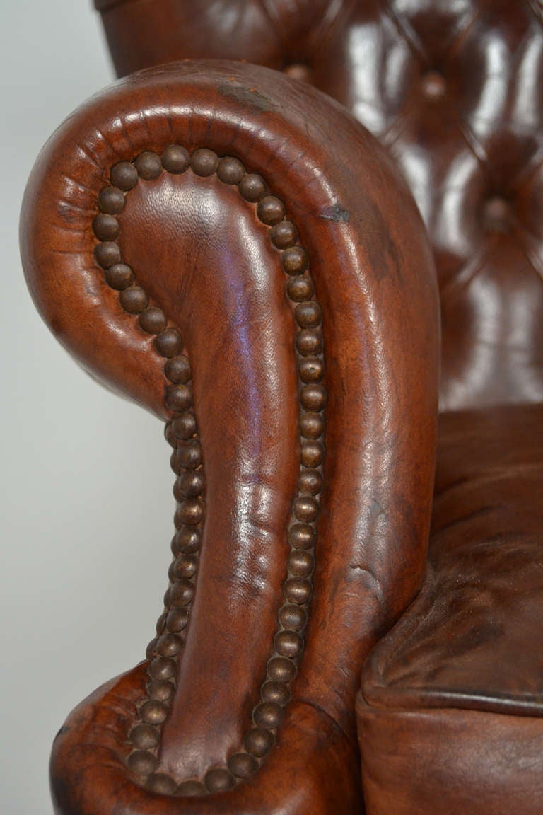 Antique Spanish Art Deco Tufted Leather Sofa 2