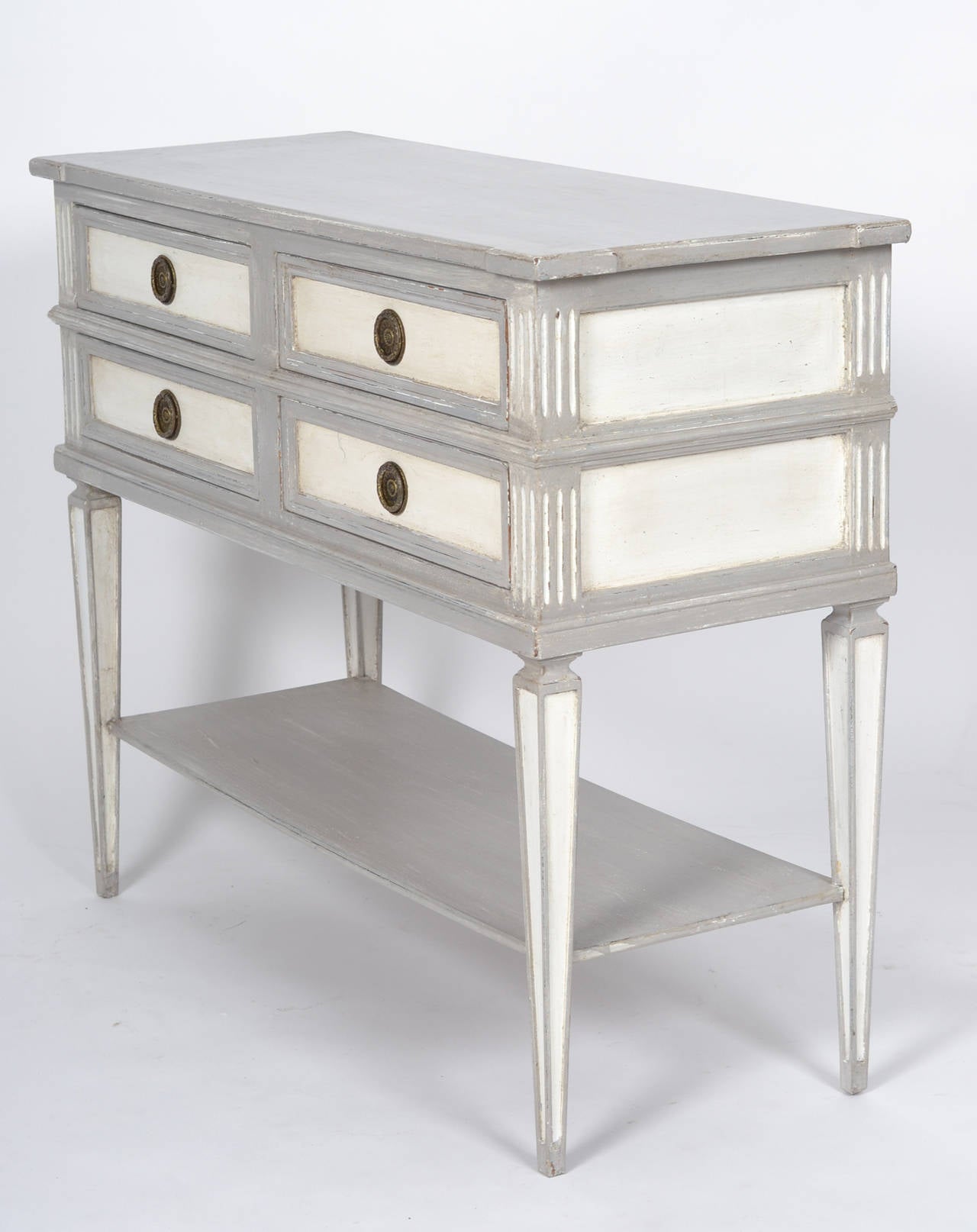Faux Pair of French Directoire Style Console Tables with Drawers In Good Condition In Austin, TX