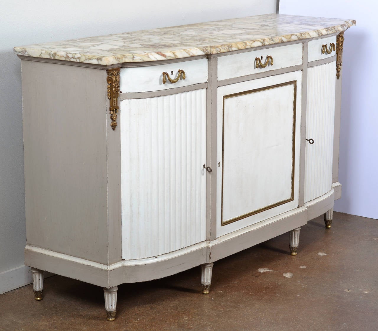 Breccia Marble French Antique Louis XVI Marble-Top Buffet