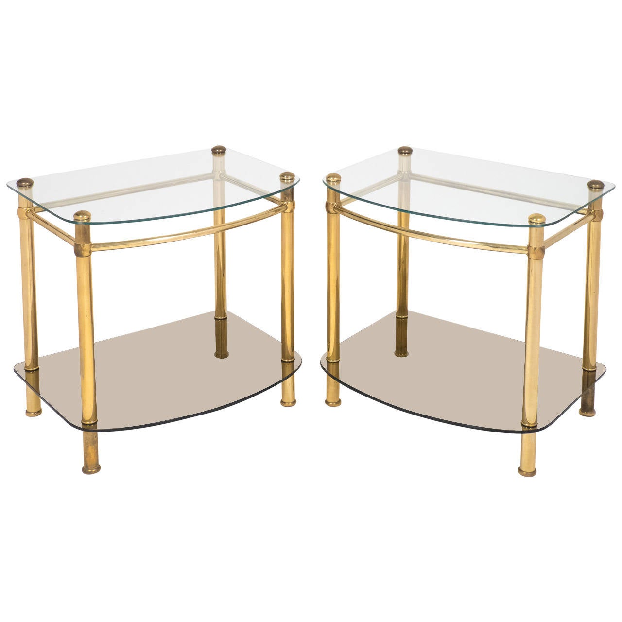 Vintage Pair of Brass and Glass Side Tables For Sale at 1stdibs