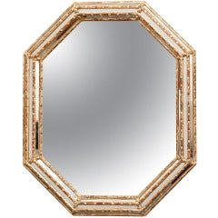 Miroir octogonal italien en cuir doré