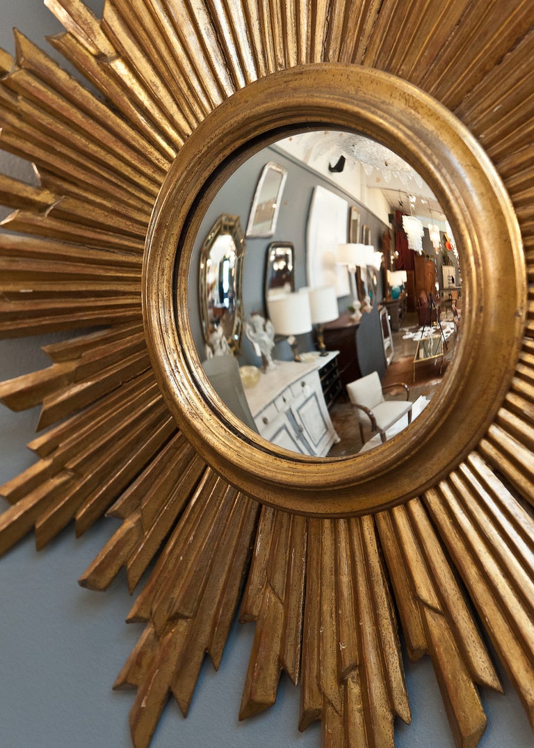 Spanish Convex Gilded Sunburst Mirror from Spain