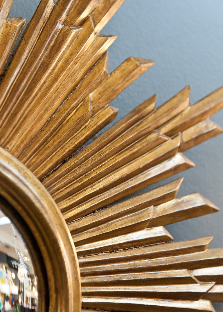 Convex Gilded Sunburst Mirror from Spain In Good Condition In Austin, TX