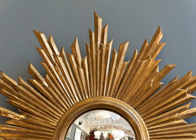 Mid-20th Century Convex Gilded Sunburst Mirror from Spain