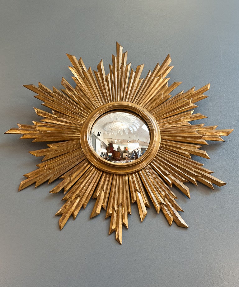 Convex Gilded Sunburst Mirror from Spain 4