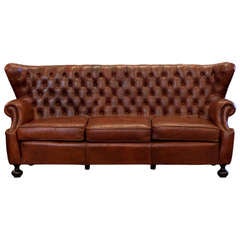 Antikes spanisches Art Deco Sofa aus getuftetem Leder