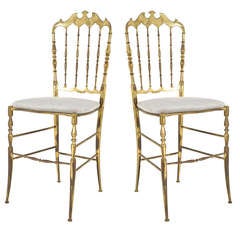 Vintage Pair of Brass Chiavari Chairs