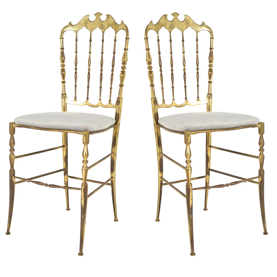 Vintage Pair of Brass Chiavari Chairs