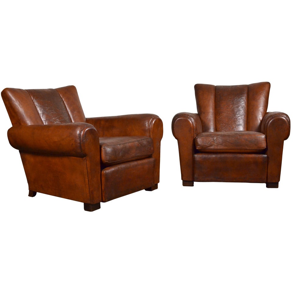 French Vintage Leather Club Chairs