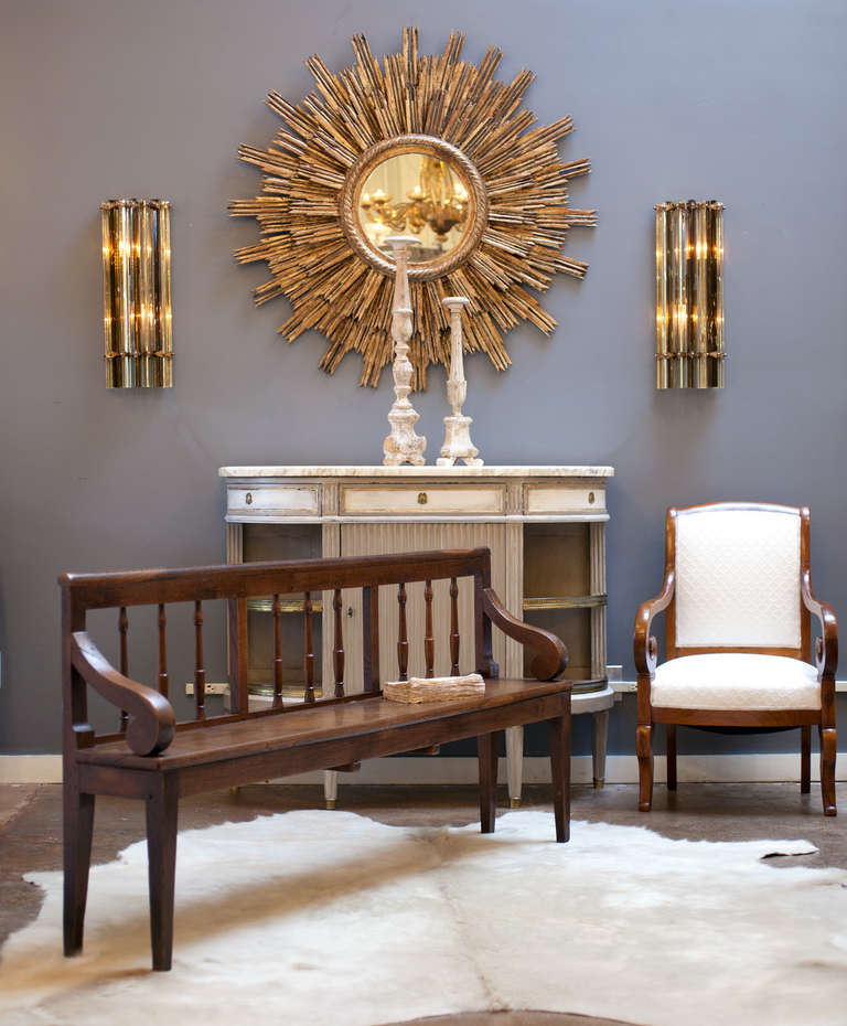 Antique French  bench in solid oak with strong peg construction and a traditional wax finish, from a church in the Rhone valley. A single dovetailed drawer in the back (for missals and prayer books). Seat height is 17 in.