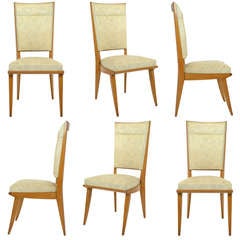 French Art Deco Set of 6 Maple Dining Chairs