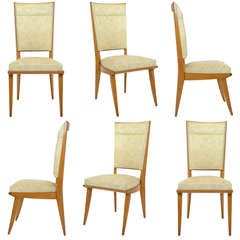 French Art Deco Set of 6 Maple Dining Chairs