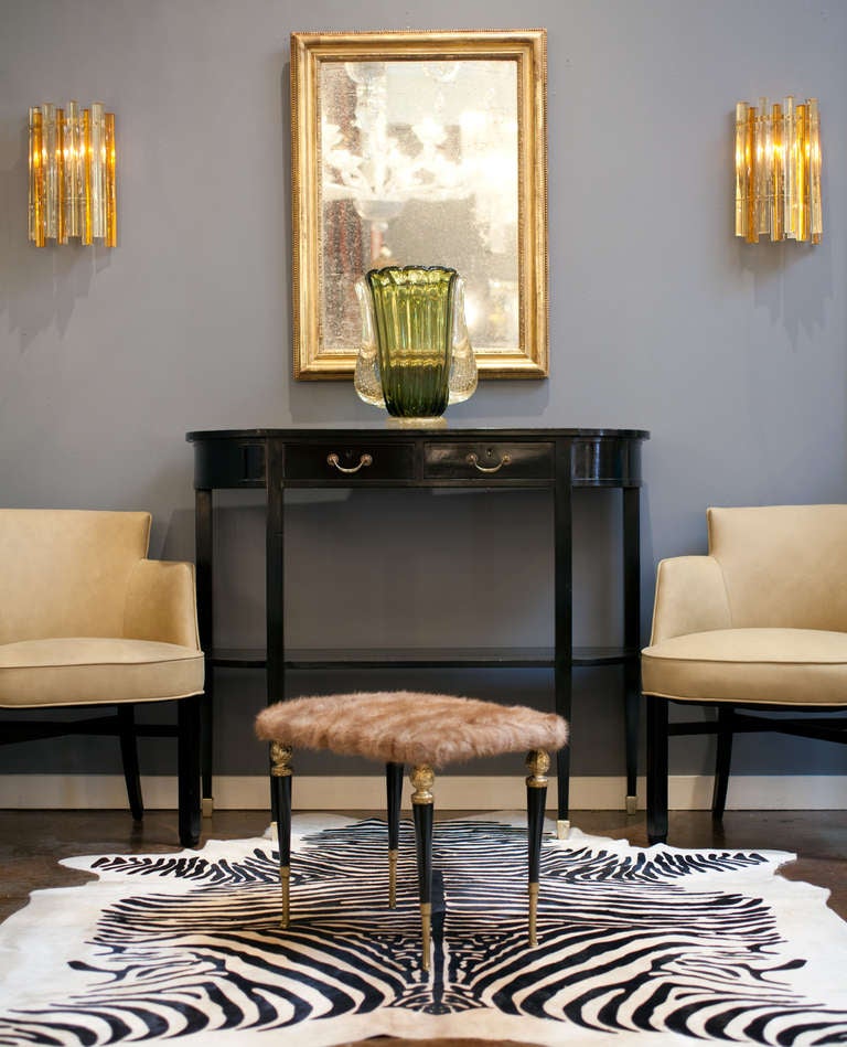 French Vintage Gilt Brass & Mink Stool