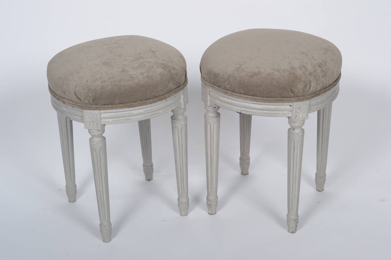 Patinated French Louis XVI Style Pair of Stools