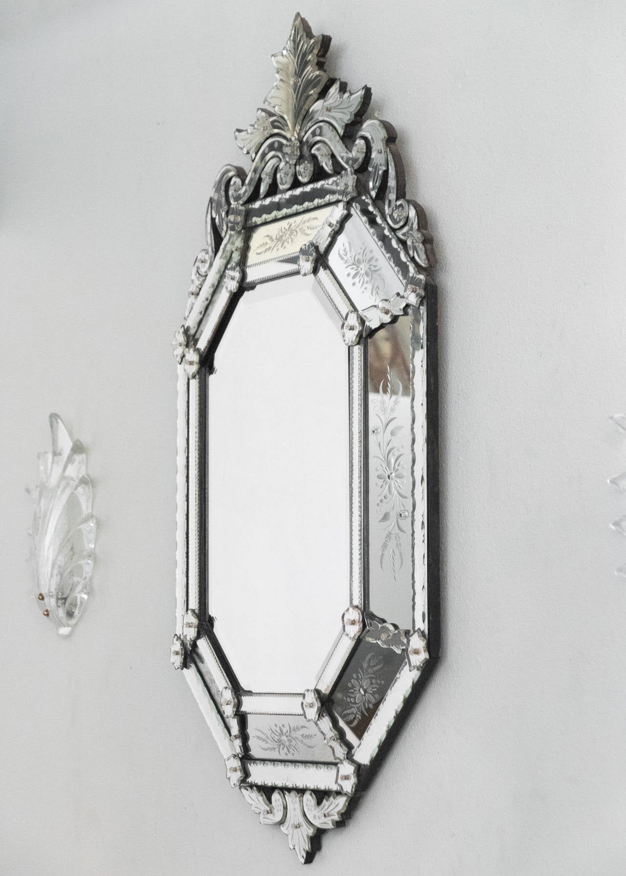 Etched Antique Italian Mirror of Venetian Glass