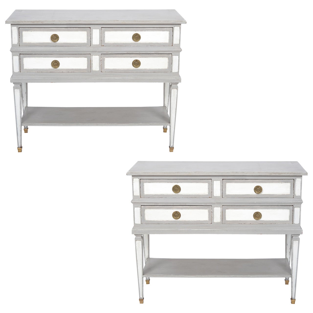 Faux Pair of French Directoire Style Console Tables with Drawers
