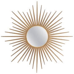 French Vintage Brass Sunburst Mirror