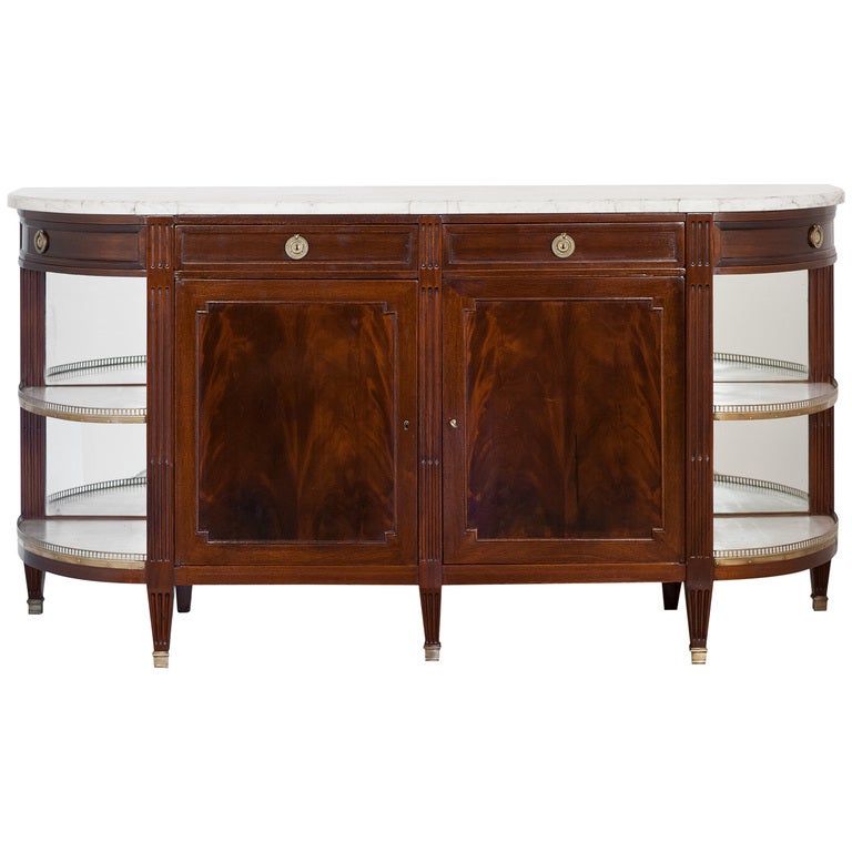 Louis XVI Cuban Mahogany & Carrara Marble Top Buffet