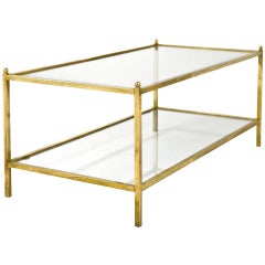 Jacques Adnet Style Vintage Brass & Glass Coffee Table