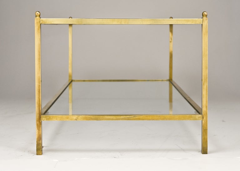 Mid-20th Century Jacques Adnet Style Vintage Brass & Glass Coffee Table