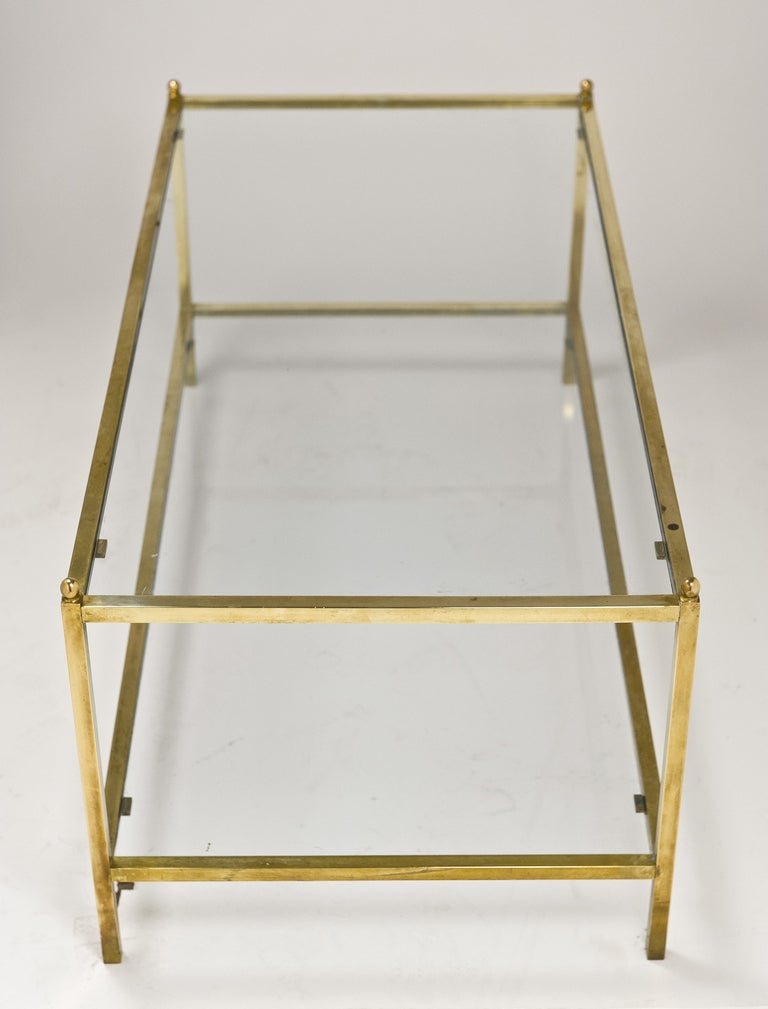 Jacques Adnet Style Vintage Brass & Glass Coffee Table 2