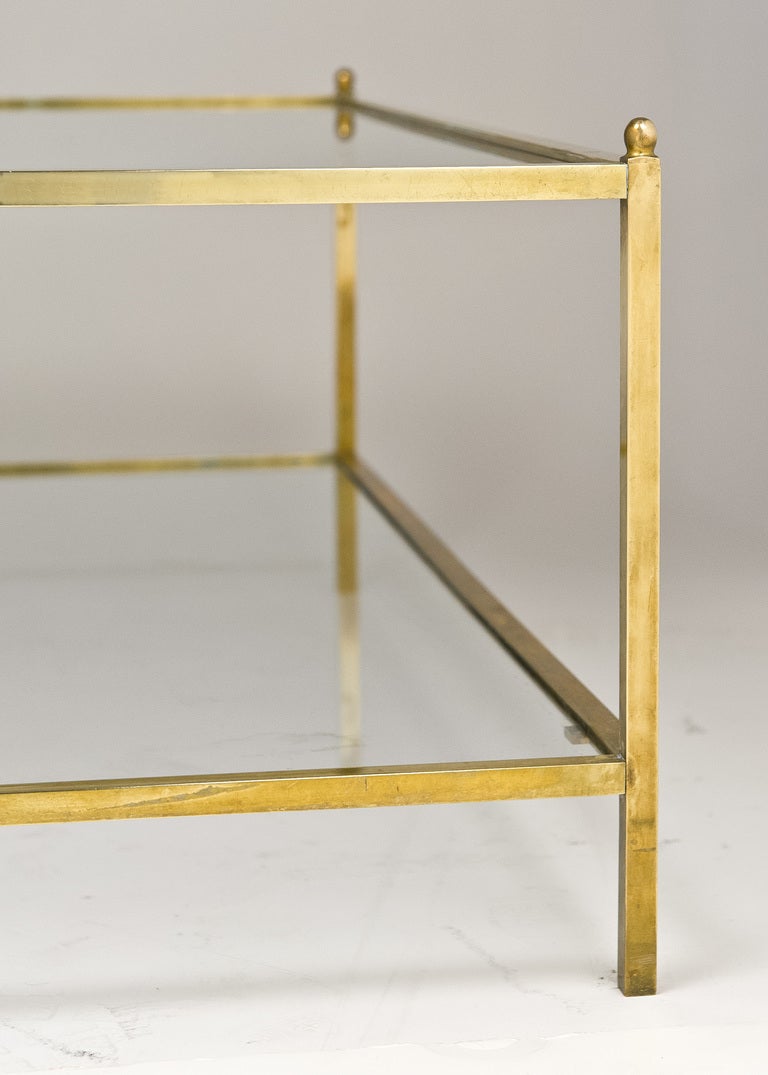 Jacques Adnet Style Vintage Brass & Glass Coffee Table 3