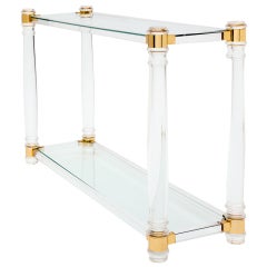 Vintage French Modernist Lucite & Gilt Brass Console Table