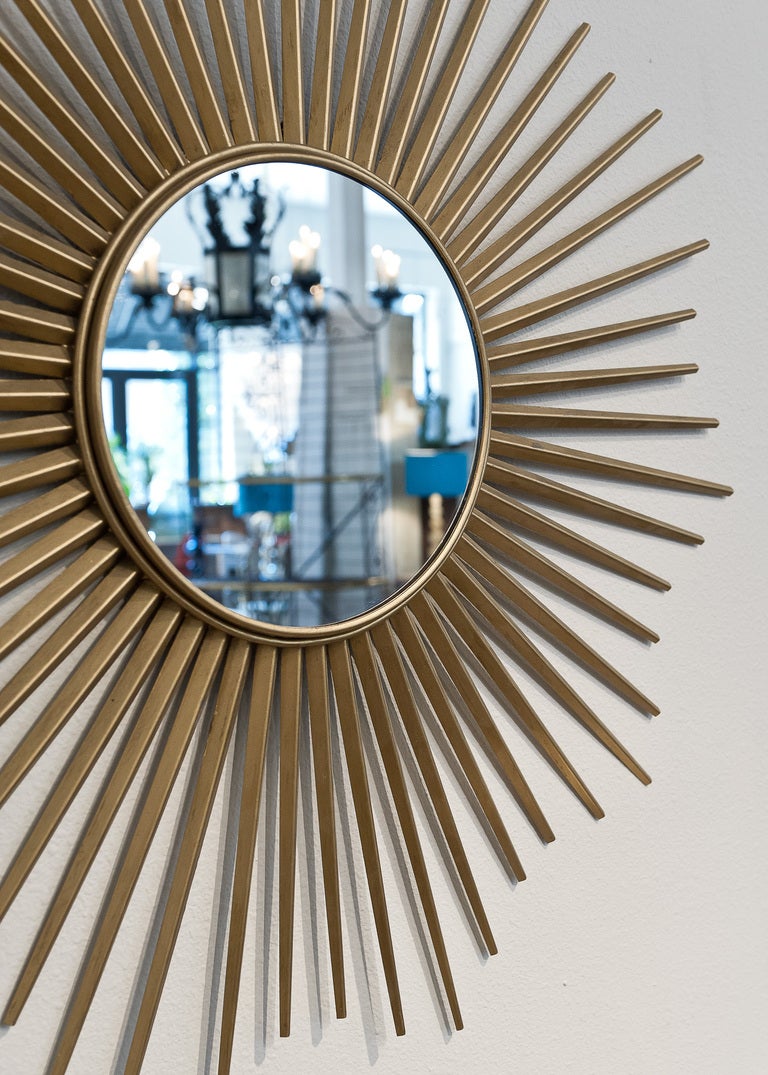 Vintage Gilded Brass Sunburst Mirror In Good Condition In Austin, TX