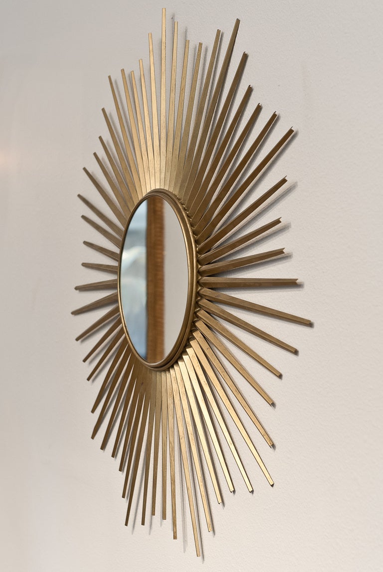 Vintage Gilded Brass Sunburst Mirror 1