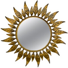French Antique Gilt Tole Sunburst Mirror