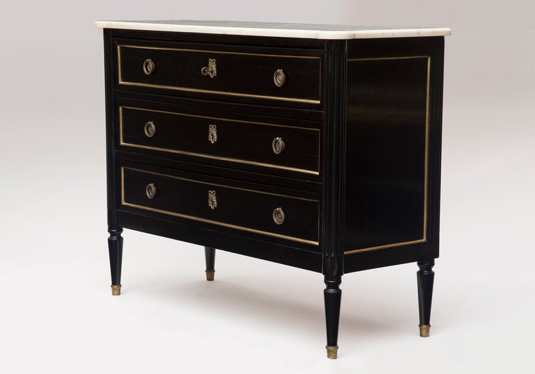 French Louis XVI Marble Top Ebonized Chest of Drawers