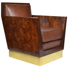 French Art Deco Burled Walnut Armchair
