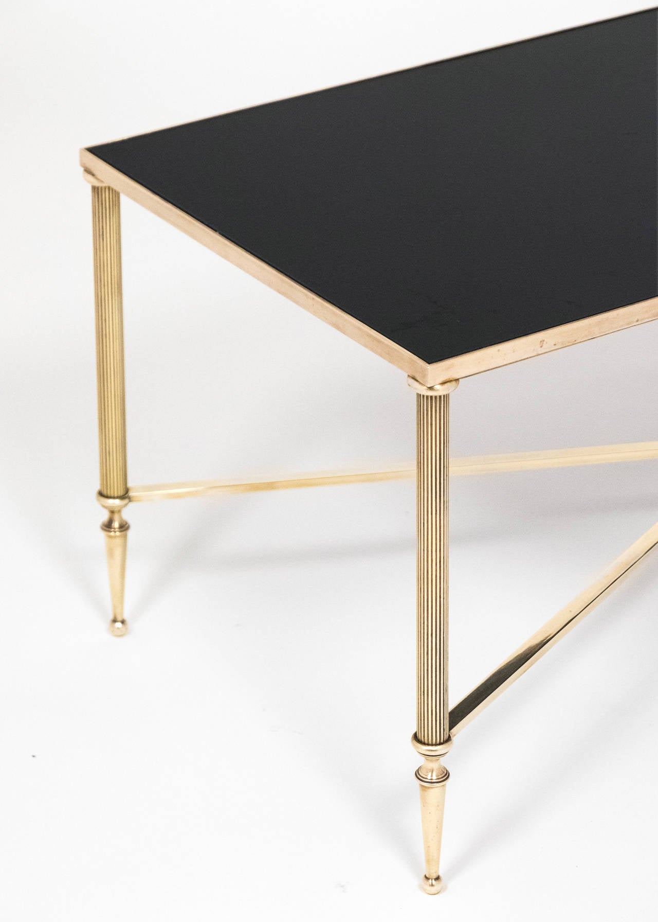 French Vintage Black Glass and Brass Coffee Table at 1stDibs