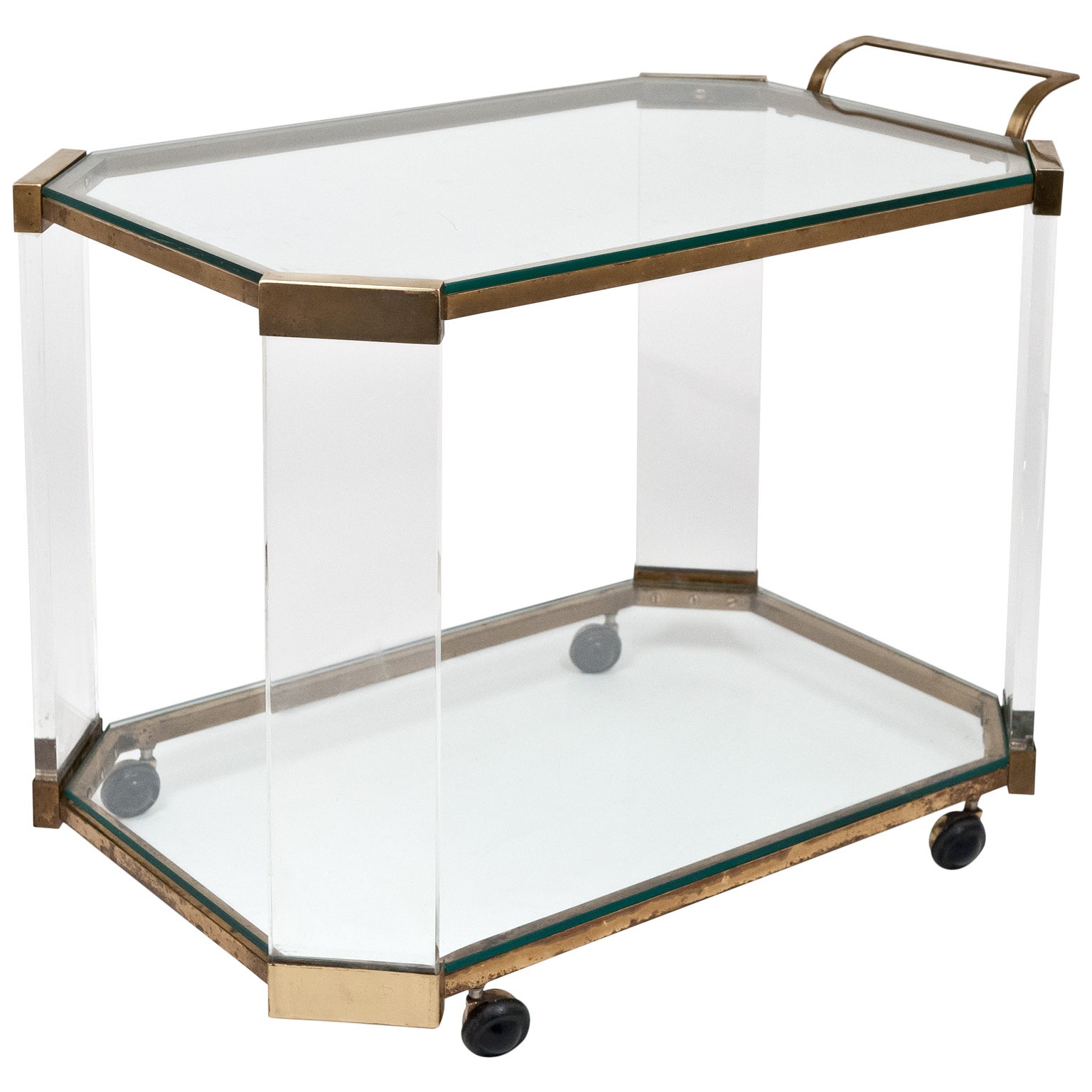 Vintage Lucite and Gilt Brass Bar Cart at 1stDibs